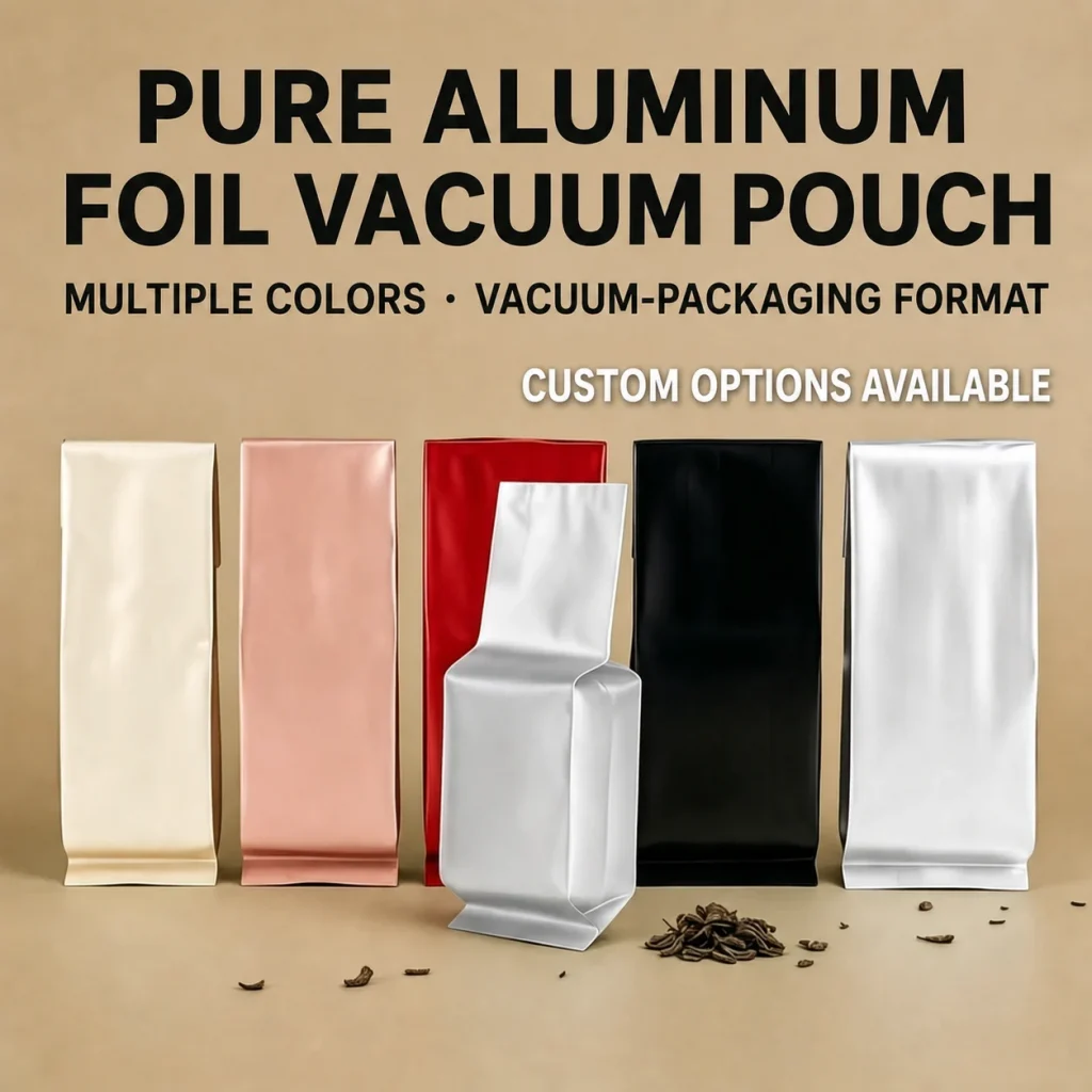 Pure aluminum foil vacuum pouches in multiple colors