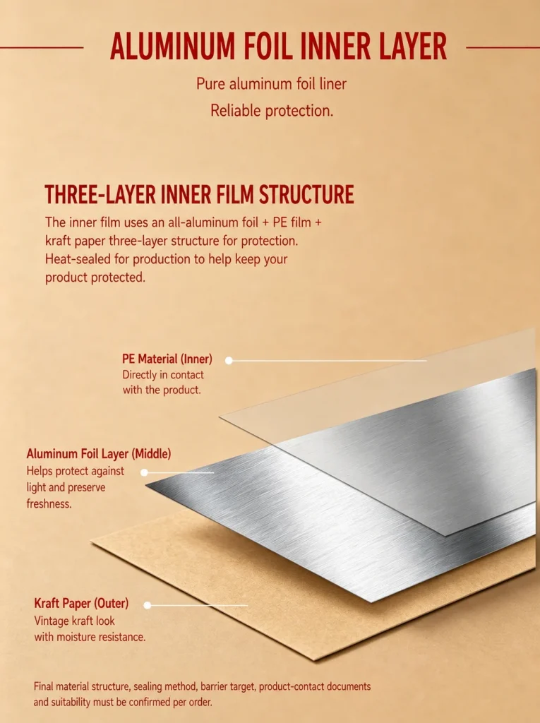 Kraft paper metallized tea cake zipper pouch detail 2