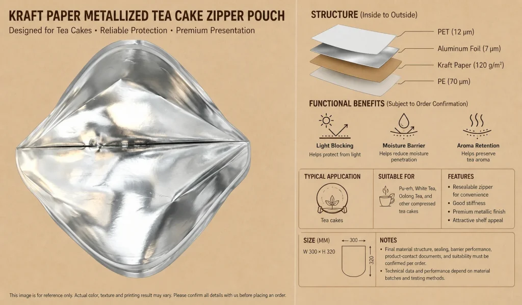 Kraft paper metallized tea cake zipper pouch detail 6