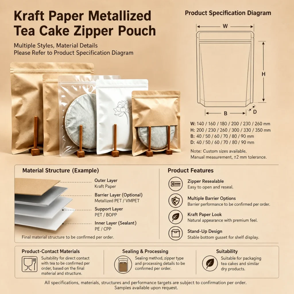 Kraft paper metallized tea cake zipper pouch detail 8