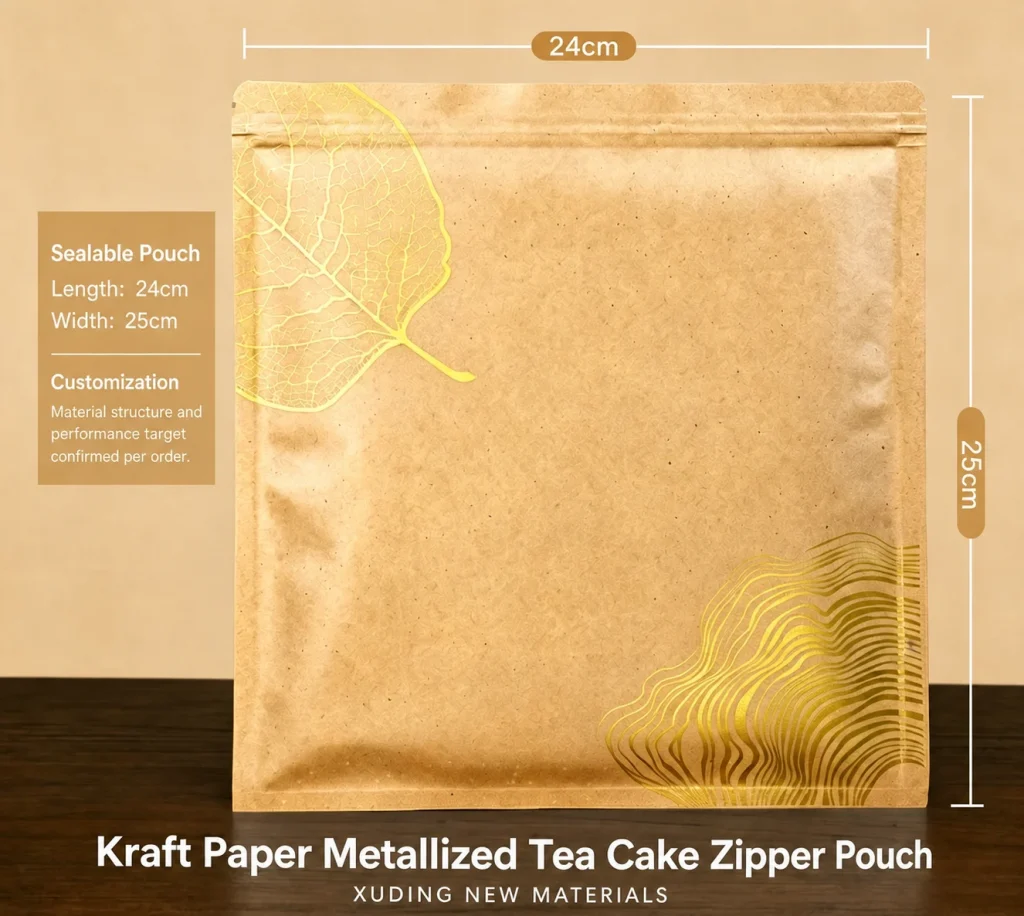 Kraft paper metallized tea cake zipper pouch