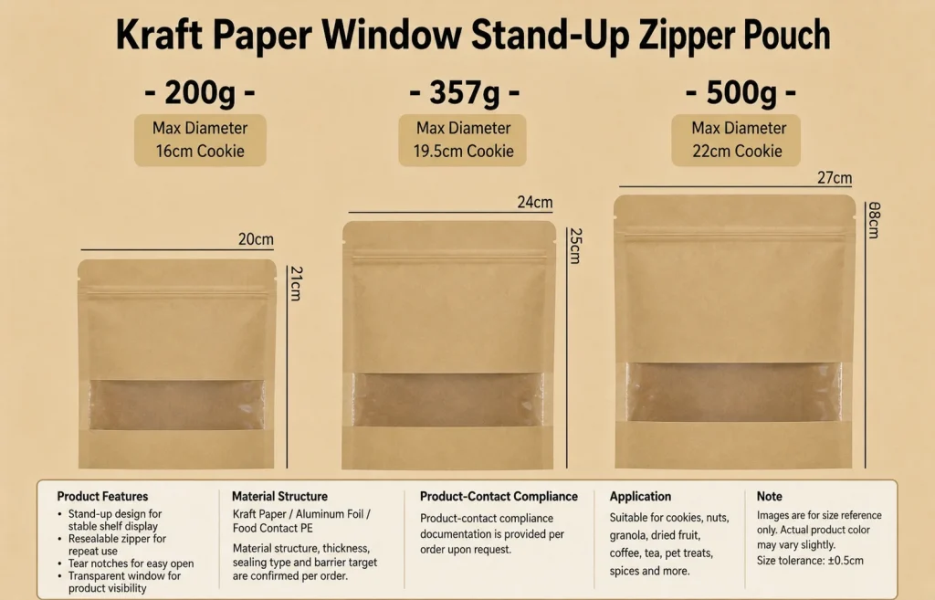 Kraft paper window zipper pouch detail 2