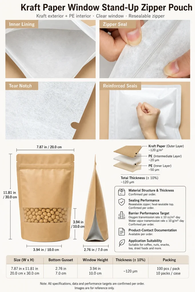 Kraft paper window zipper pouch detail 3