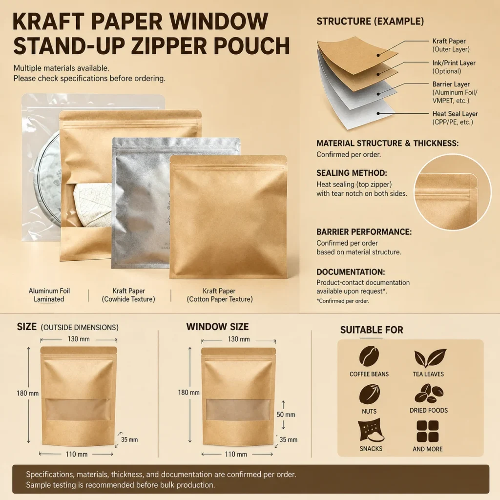 Kraft paper window zipper pouch detail 4