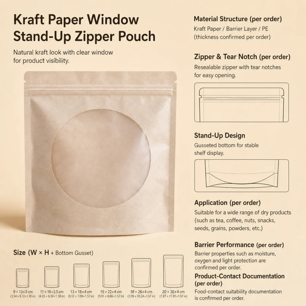 Kraft paper window zipper pouch detail 6