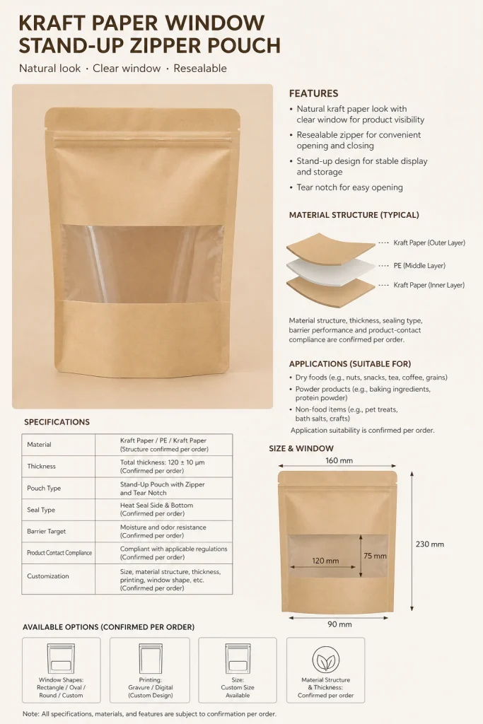 Kraft paper window zipper pouch detail 7