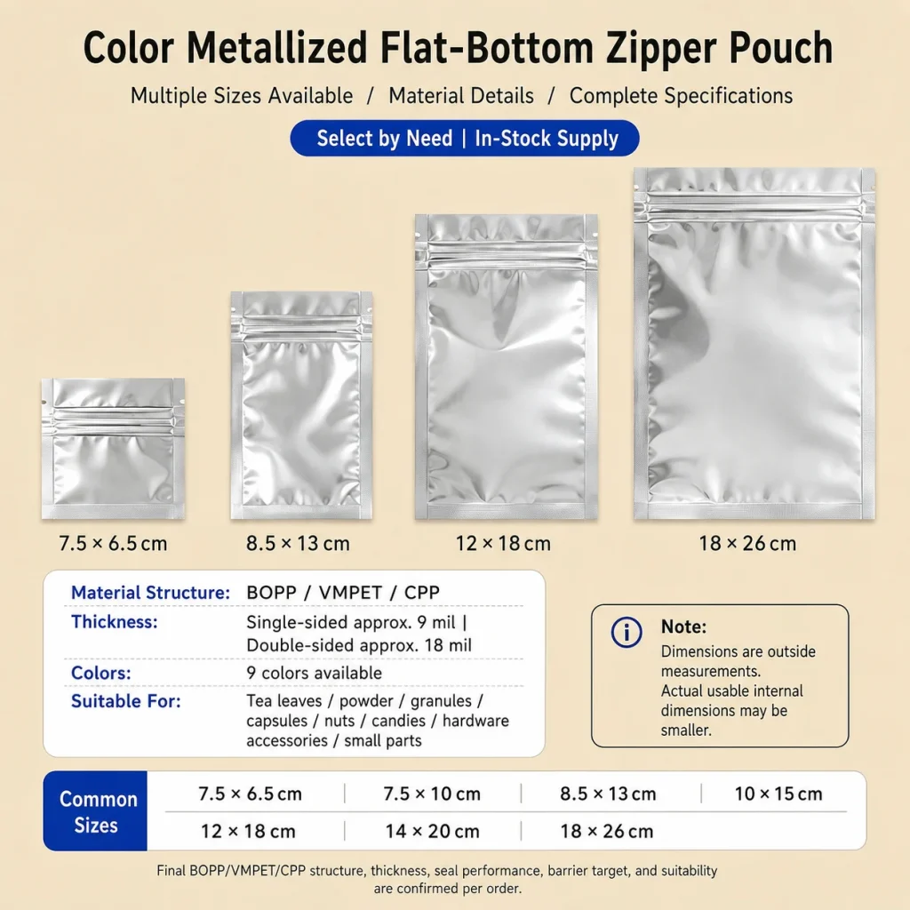 Color metallized flat-bottom zipper pouch detail 7