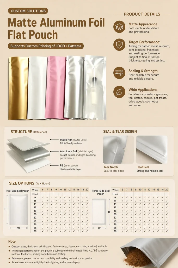 Matte aluminum foil flat pouch detail 2