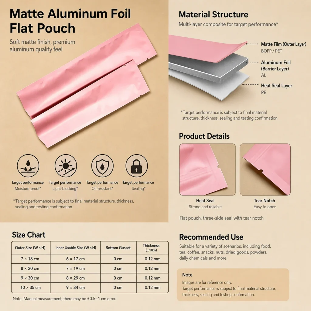 Matte aluminum foil flat pouch detail 3