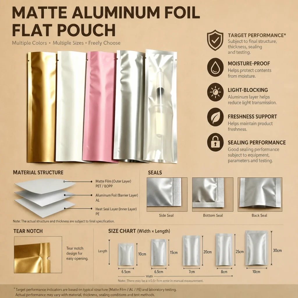 Matte aluminum foil flat pouch detail 4