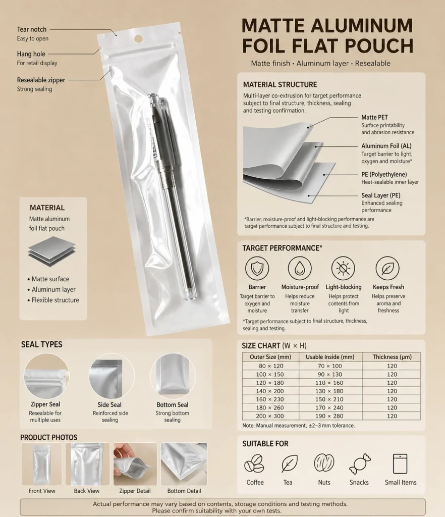 Matte aluminum foil flat pouch detail 5