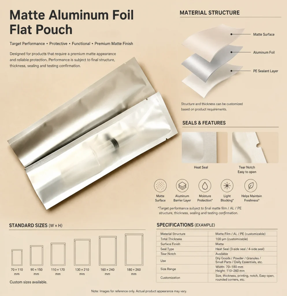 Matte aluminum foil flat pouch detail 7