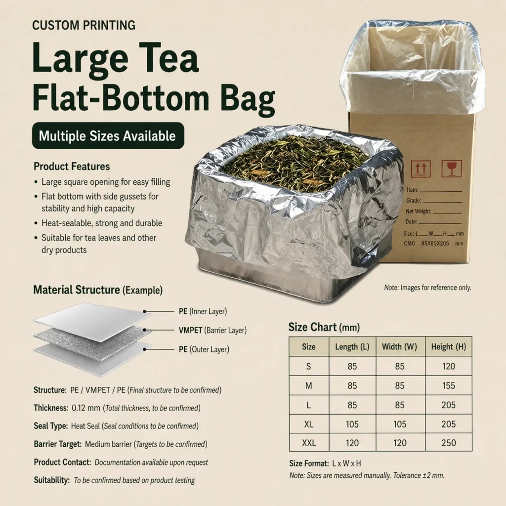 Large tea flat-bottom bag detail 1