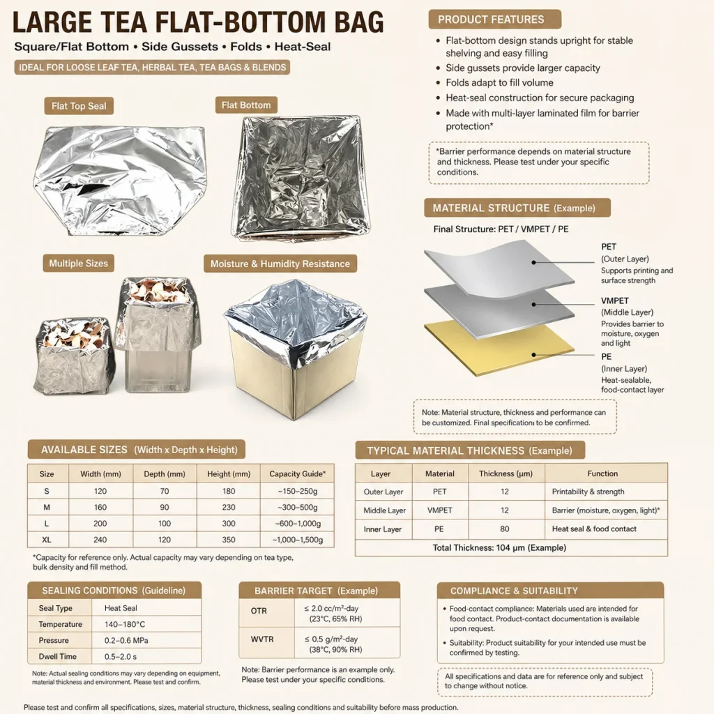 Large tea flat-bottom bag detail 2
