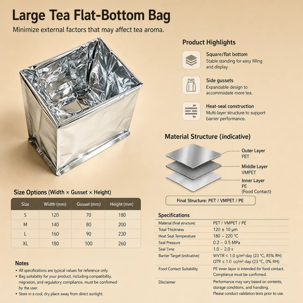 Large tea flat-bottom bag detail 4