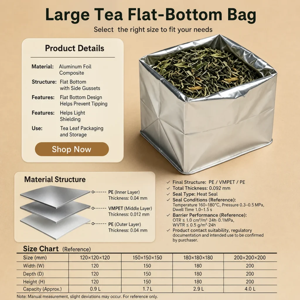 Large tea flat-bottom bag detail 6