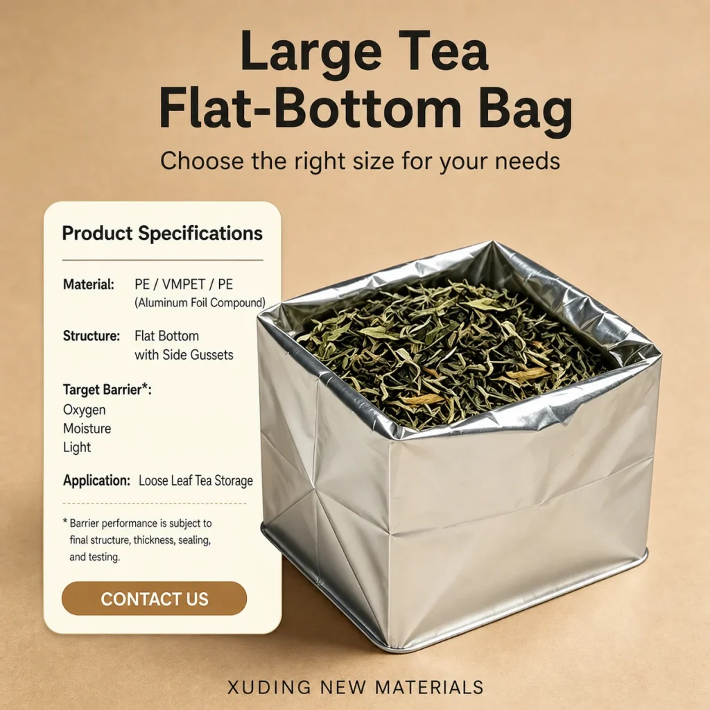 Large tea flat-bottom bag