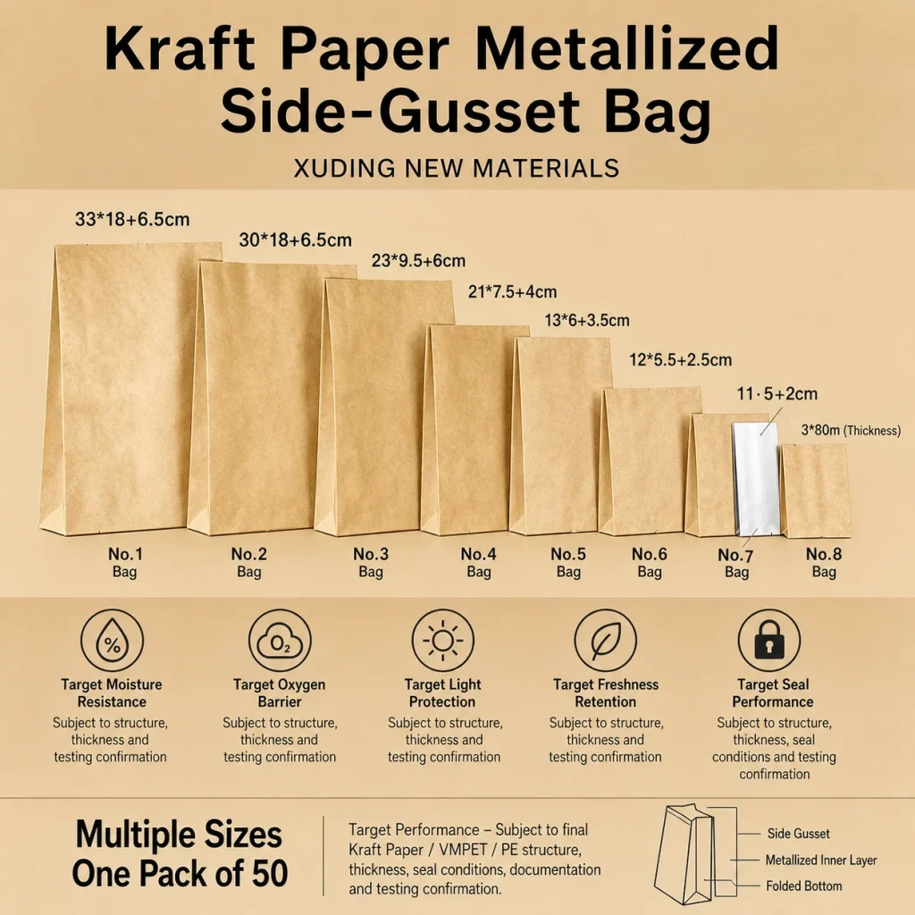 Kraft paper metallized side-gusset bag detail 3