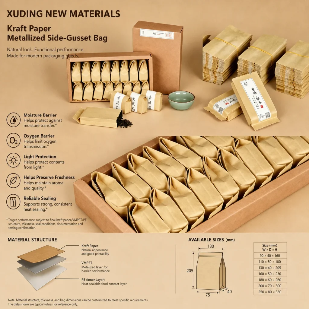 Kraft paper metallized side-gusset bag detail 4