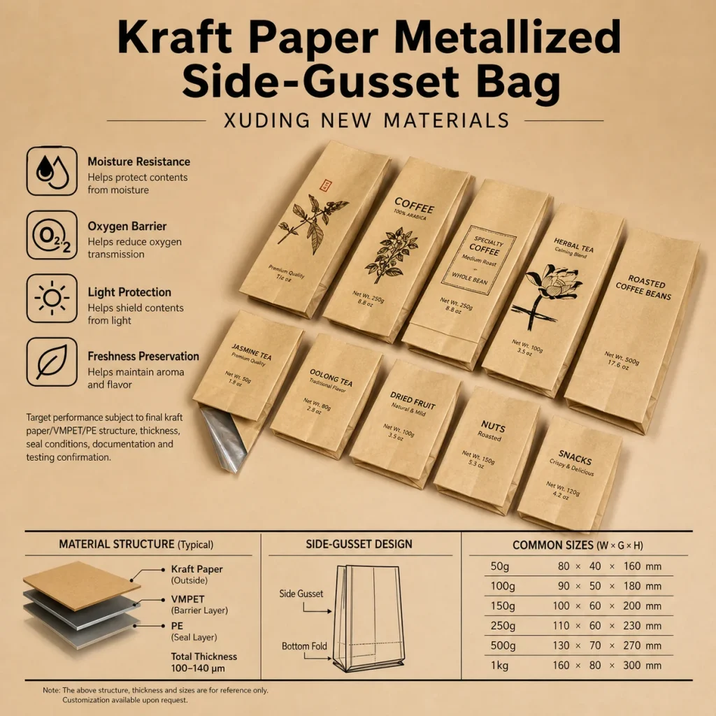 Kraft paper metallized side-gusset bag detail 5