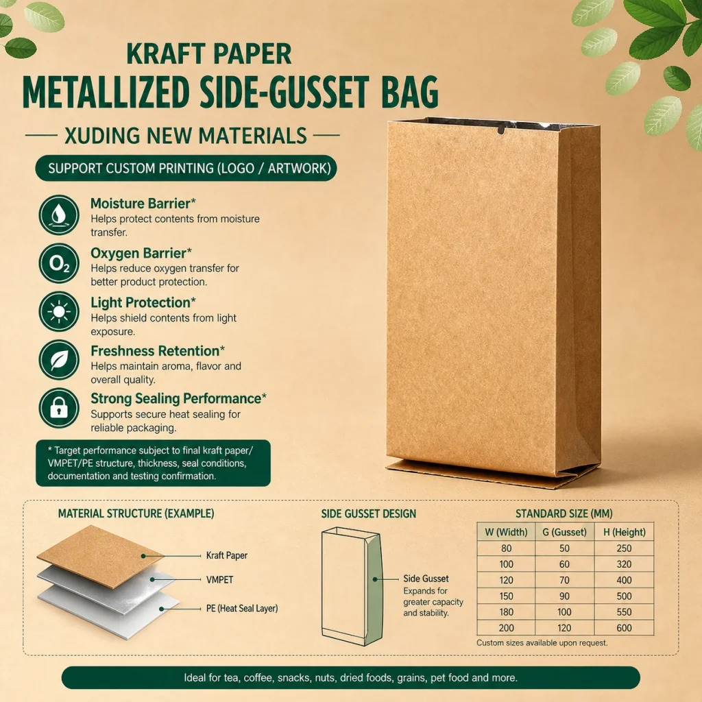Kraft paper metallized side-gusset bag detail 6