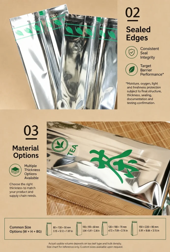 Printed metallized tea side-gusset bag detail 3