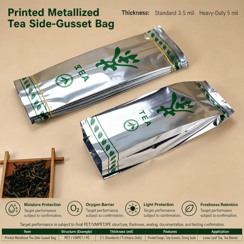 Printed metallized tea side-gusset bag detail 6