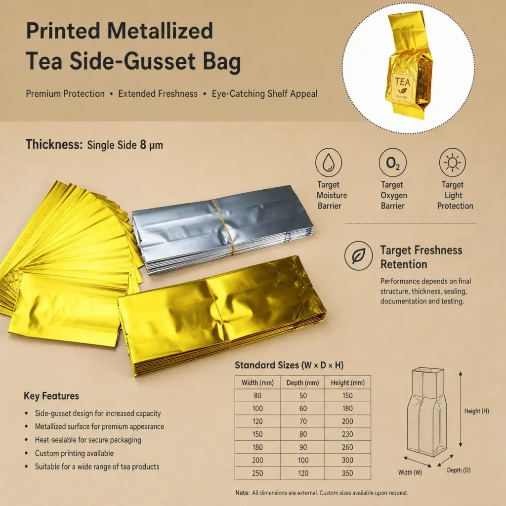 Printed metallized tea side-gusset bag detail 7