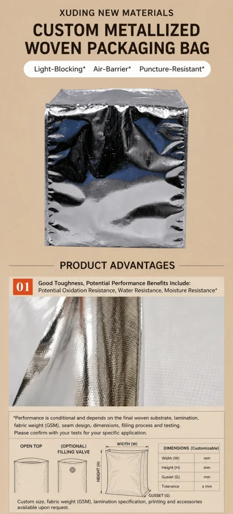 Custom metallized woven packaging bag detail 1