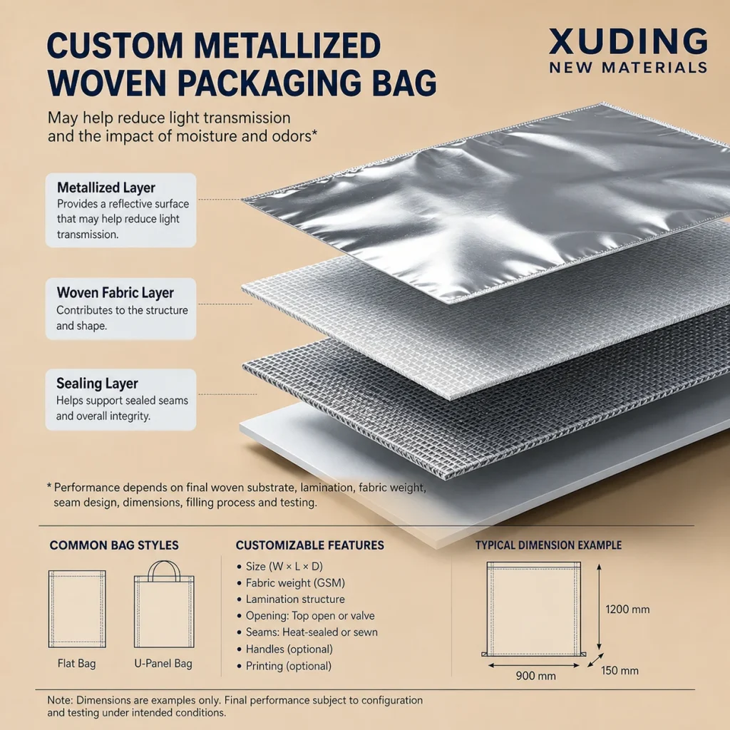 Custom metallized woven packaging bag detail 5
