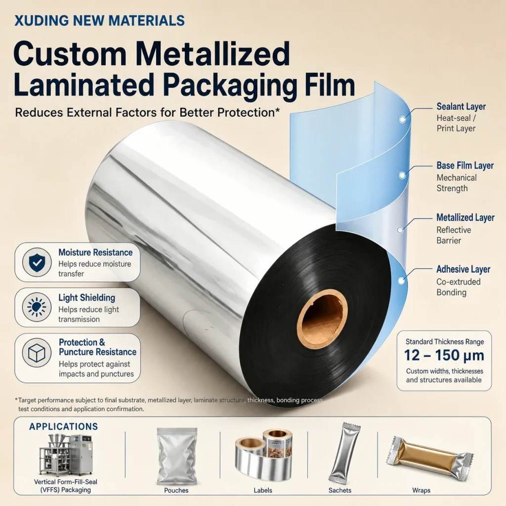 Custom metallized laminated packaging film