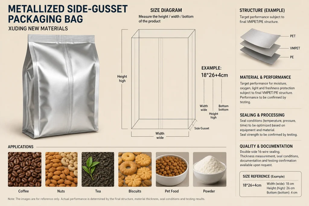 Metallized side-gusset packaging bag detail 2