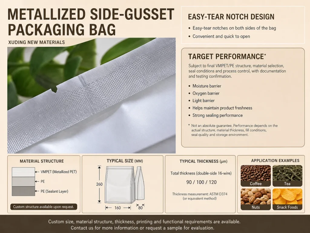 Metallized side-gusset packaging bag detail 3