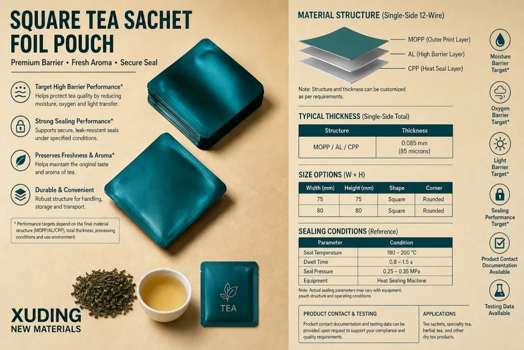 Square tea sachet foil pouch detail 5