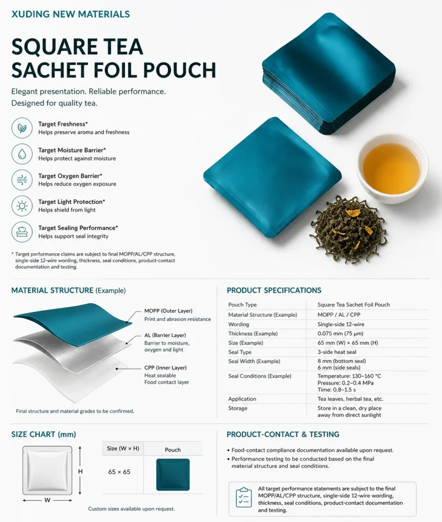 Square tea sachet foil pouch