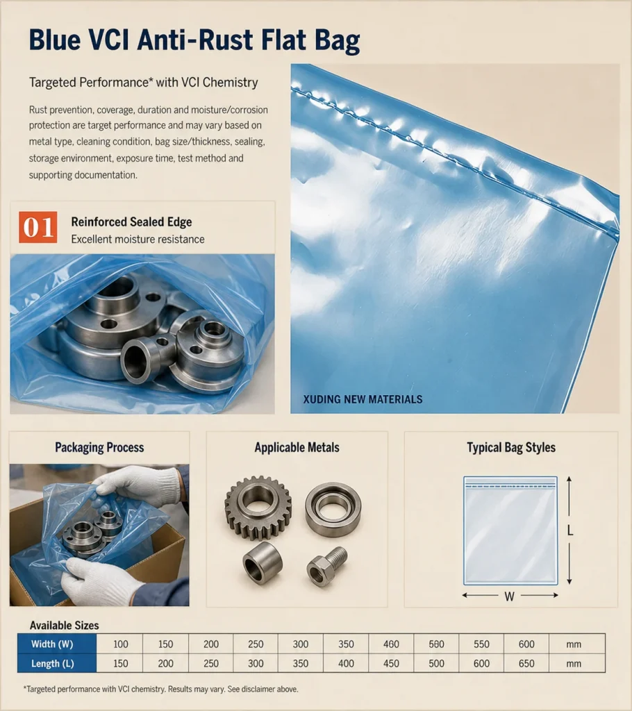 Blue VCI anti-rust flat bag detail 1