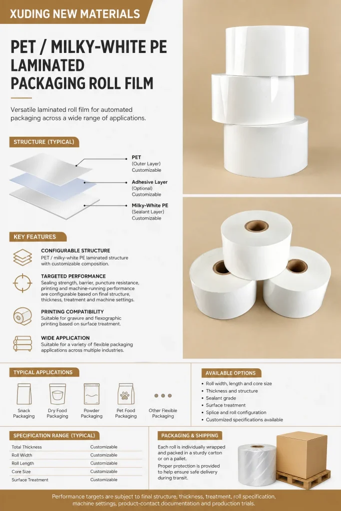 PET / Milky-White PE Laminated Packaging Roll Film – product detail 2