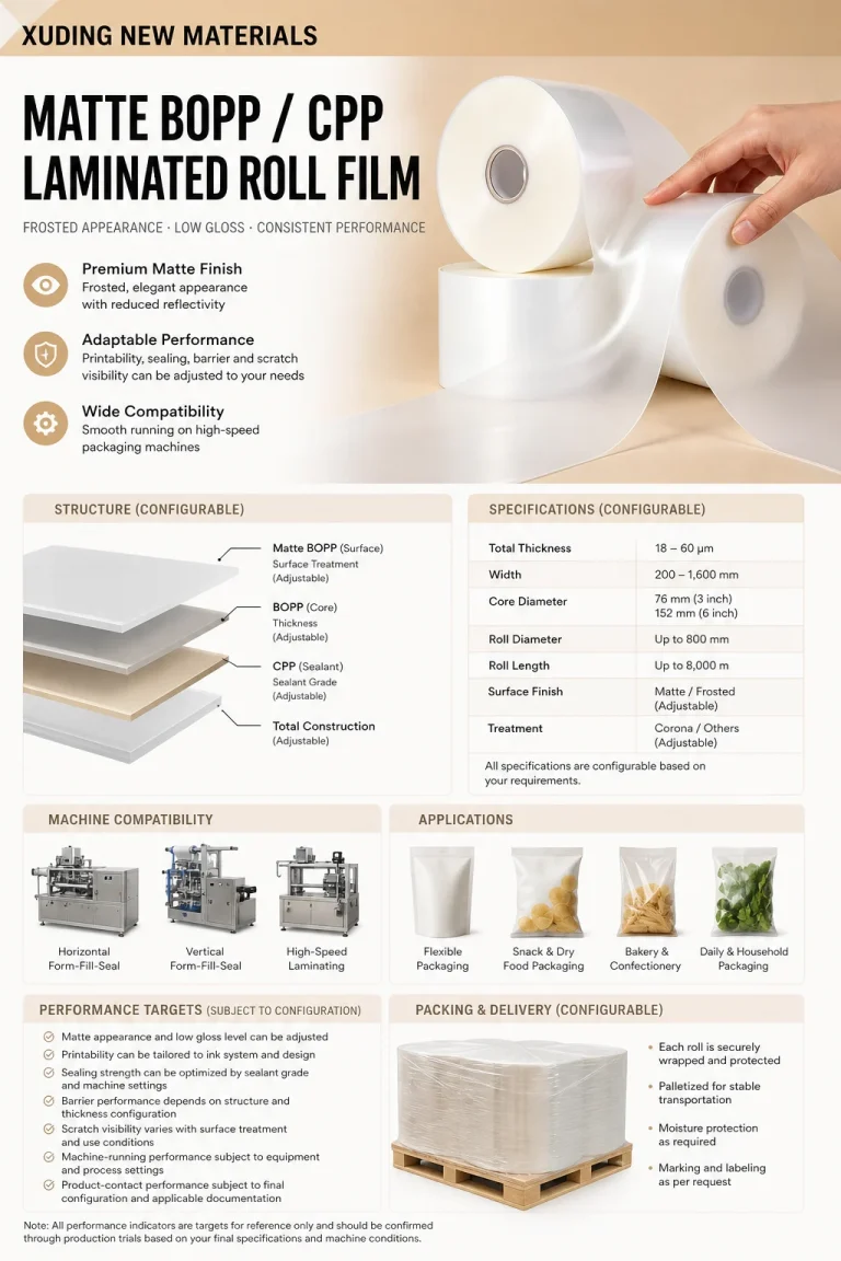 Matte BOPP / CPP Laminated Packaging Roll Film