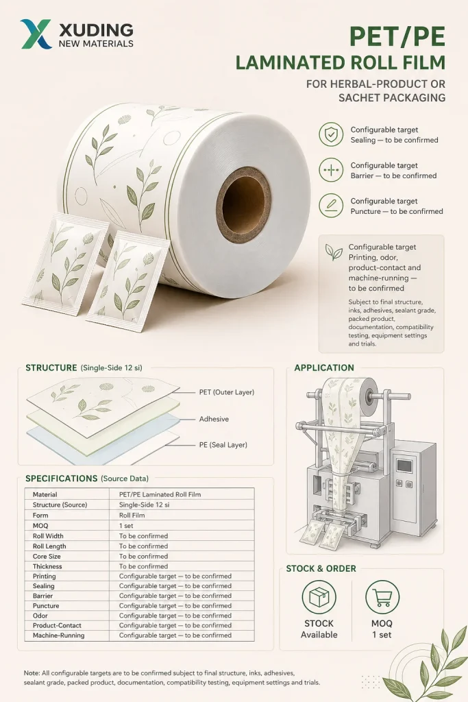 PET / PE Laminated Roll Film for Herbal-Product Sachets – product detail 1