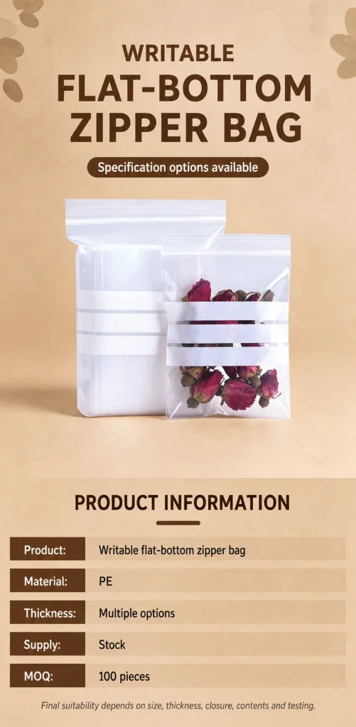 Writable Flat-Bottom PE Zipper Bag - product detail 1